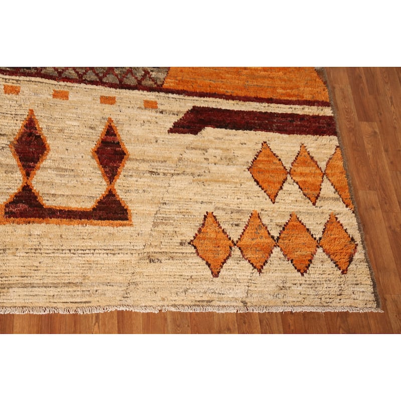 Brown Geometric Moroccan Oriental Area Rug Handmade Wool Carpet - 8'7" x 9'8"