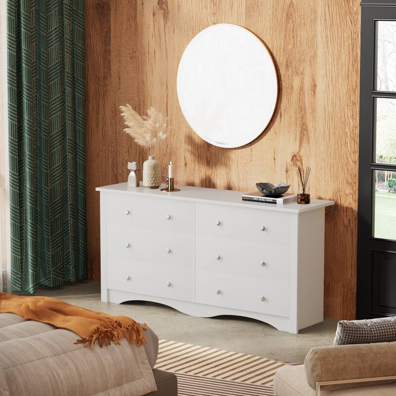 Furniwell 6 Drawer Double Dresser, Modern Wood Chest of Drawer for Living Room Bedroom