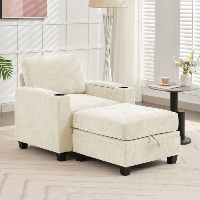 Chenille Sectional Sofa, Hidden Storage & Modular Design