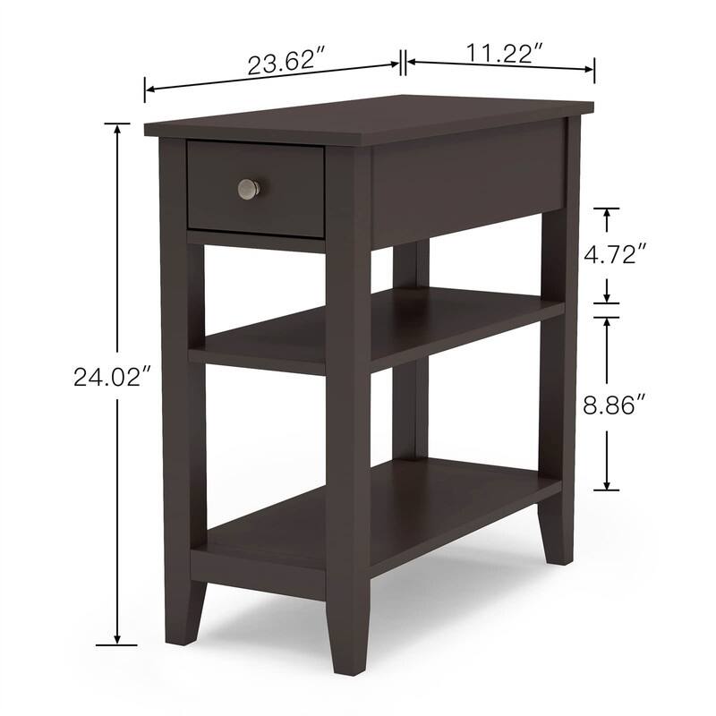 Narrow End Table with Drawer and Shelf - 11.22"D x 23.62"W x 24.02"H