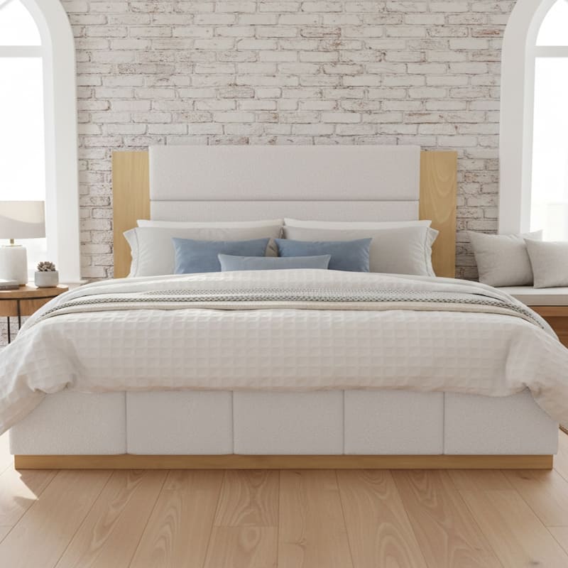 GDFStudio - Boucle Platform Bed with Extended Headboard
