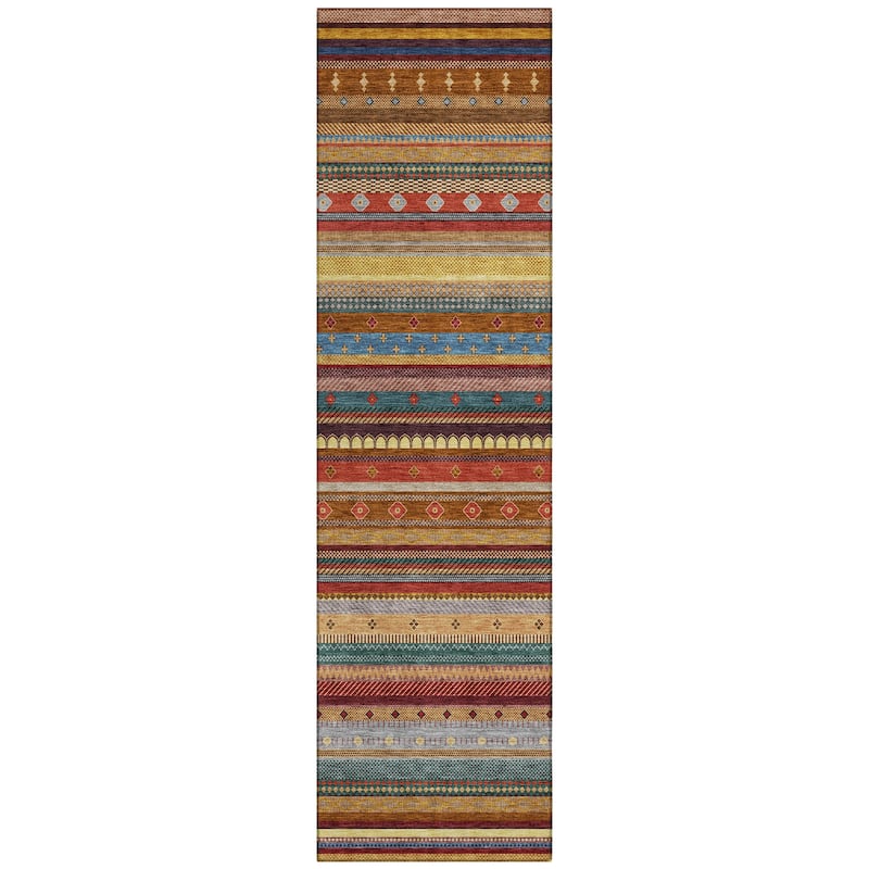 Machine Washable Indoor/Outdoor Boho Stripes Chantille Rug