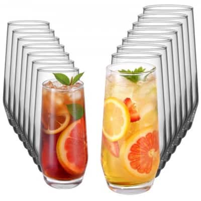 Clear Soda Lime Glass 16-Piece Drinking Set with 2 Sizes - 3.13 x 3.13 x 6.5 in