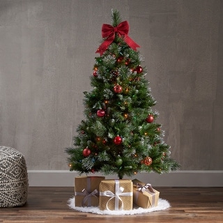 4.5-ft Spruce Pre-Lit or Unlit Artificial Christmas Tree with Glitter Branches Red Berries Pinecones by Christopher Knight Home