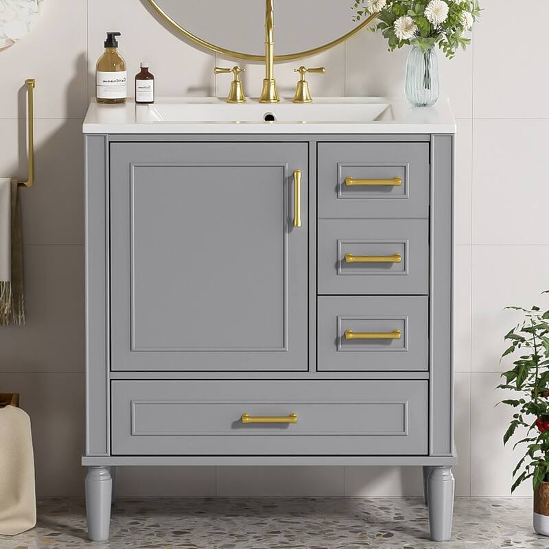 30" Freestanding Bathroom Vanity with Ceramic Sink