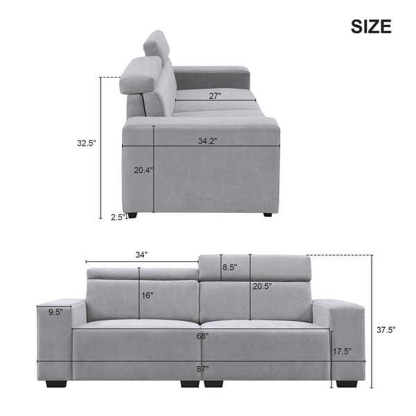 Sectional Sofa Couch with MultiAngle Adjustable Headrest Bed Bath