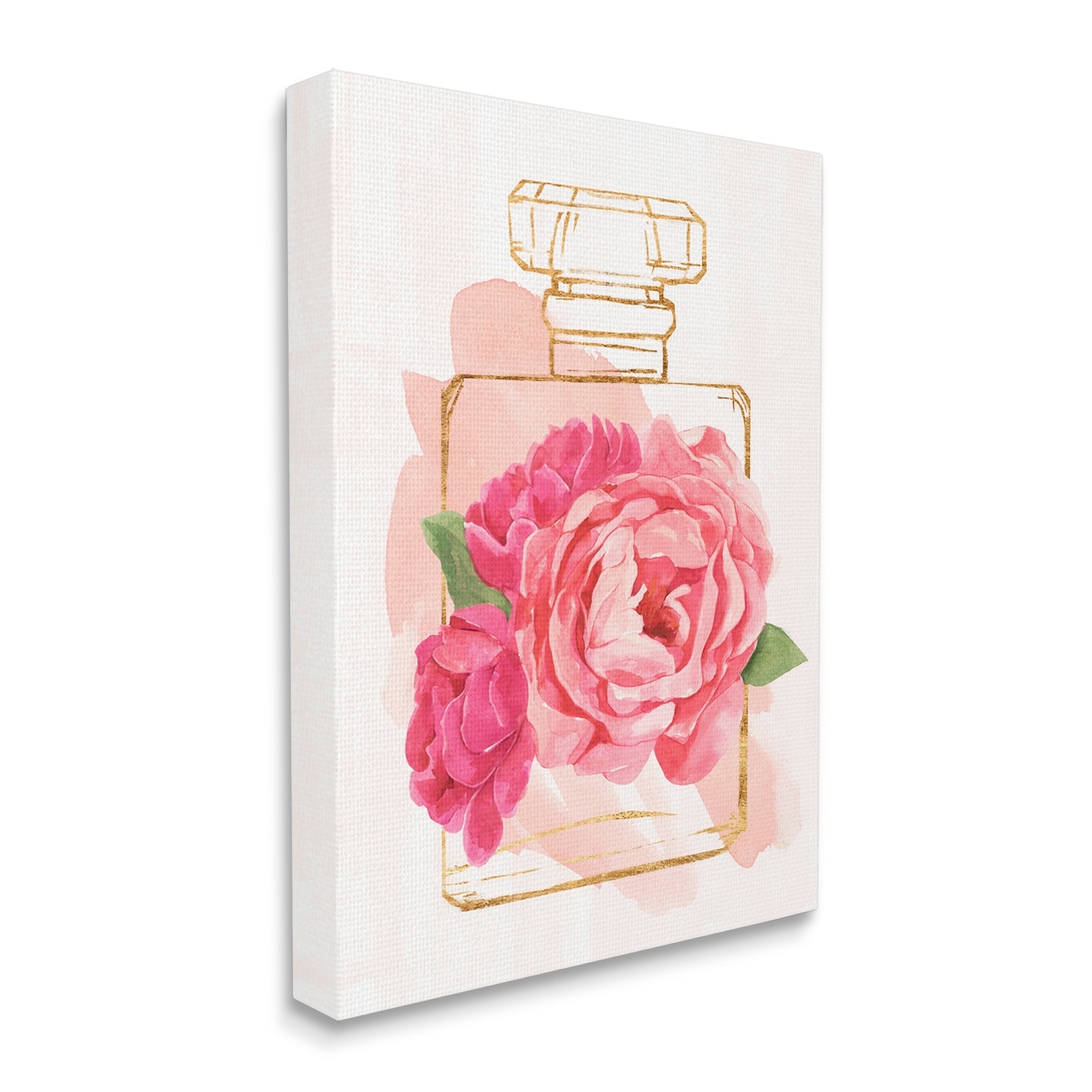  The Stupell Home Décor Collection Teal Blue Perfume Bottle and  Pink Peonies Stretched Canvas Wall Art, Multi-Color, 16 x 20, Gallery  Wrapped Canvas : Everything Else