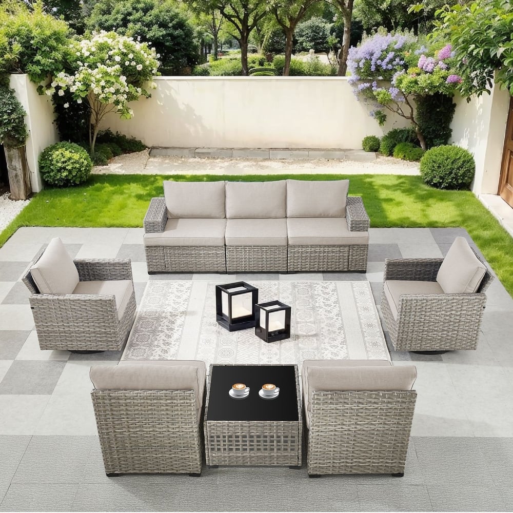 Pocassy Outdoor Sectional Sofa Patio Furniture Sets with Thickened Cushions