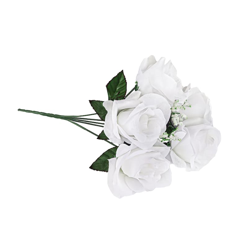 Set of 12 White Artificial Open Rose Flower Stem Bush Bouquet 14in - 14" L x 7" W x 7" DP