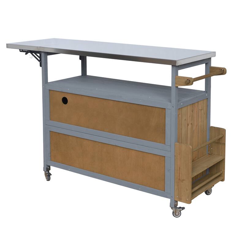 Christopher Knight Home - 54.33" Solid Wood Mobile Outdoor Kitchen Cart with Stainless Steel Top & Spice Rack & Lockable Wheels