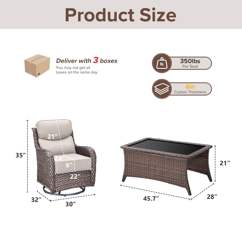 Gymojoy 5-Piece Patio Furniture Set with Swivel Glider Chairs, 6-Inch Ultra-Plush Cushions & Water-Resistant Olefin Fabric