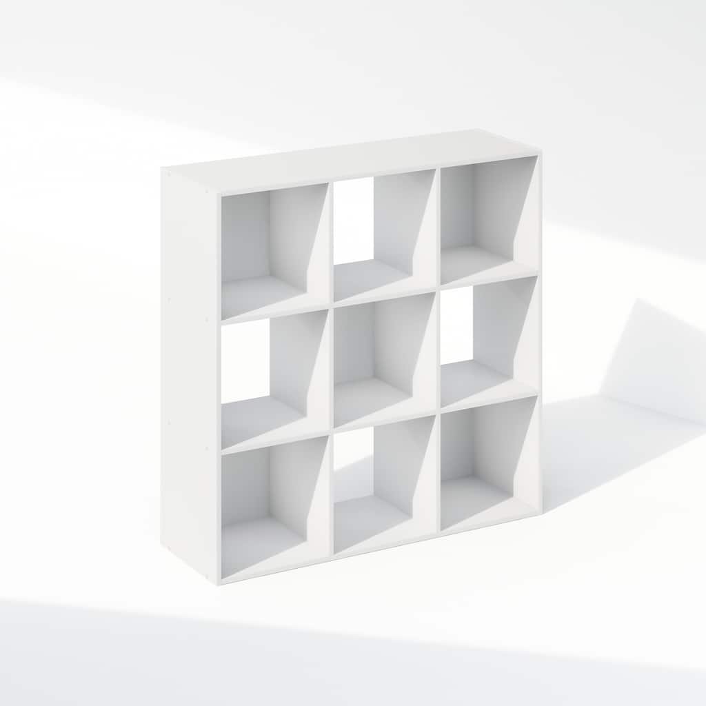 35.39 in. Tall White Wood 9-Shelf Bookcase