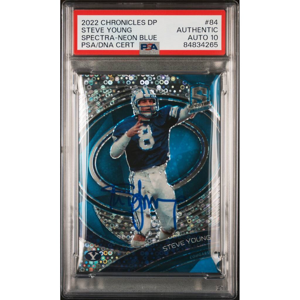 Steve Young 2022 Panini Chronicles Spectra Blue Signed Card #84 Auto PSA 10 2/99 - 8'6" x 11'6"