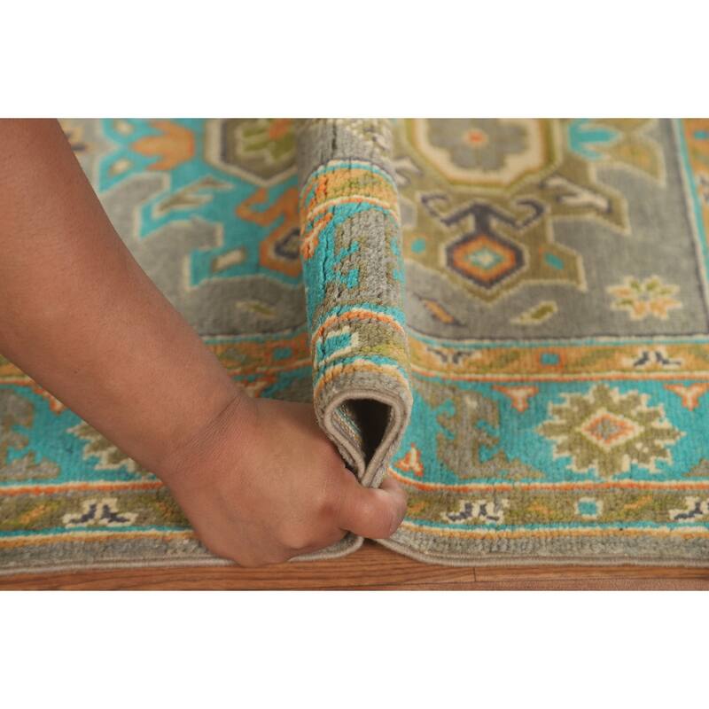 Geometric Grey Kazak Oriental Accent Rug Handmade Wool Carpet - 2'6" x 4'5"