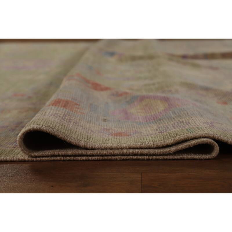 Hand Knotted Oriental 100% Wool Carpet Transitional All-Over Green Oushak Area Rug - 12' 5'' X 9' 3''