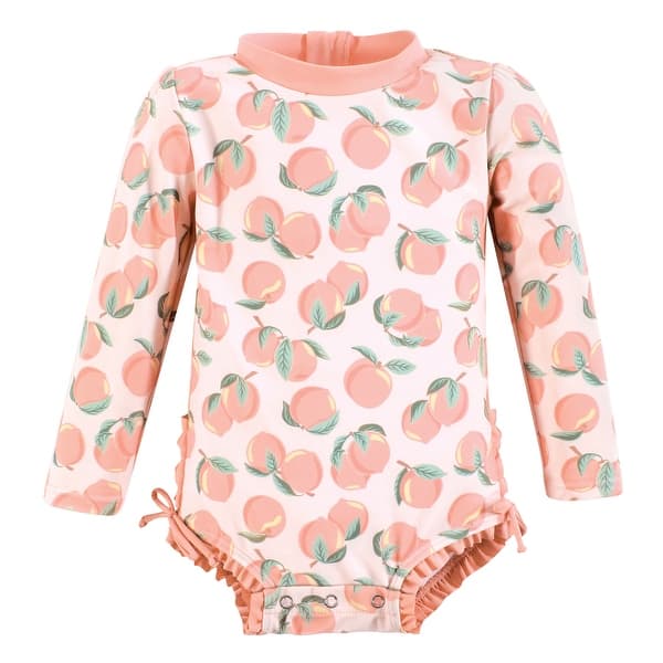slide 1 of 1, Hudson Baby Girls Rashguard Baby Swimsuit, Pink Peach 12-18 Months - Pink Peach Baby