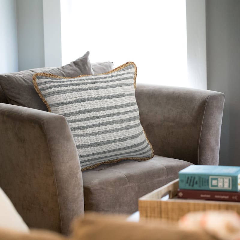 Sevita Gray Striped Cotton Blend Throw Pillow, Set of 2