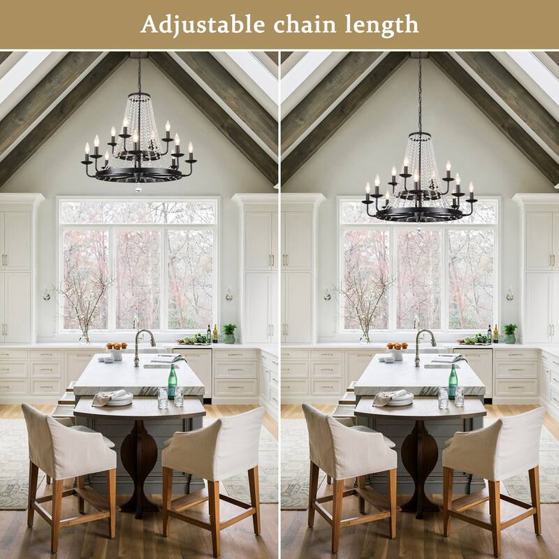 12-Light 29.52-inch Crystal Round Wagon Wheel Chandelier for Dining Room