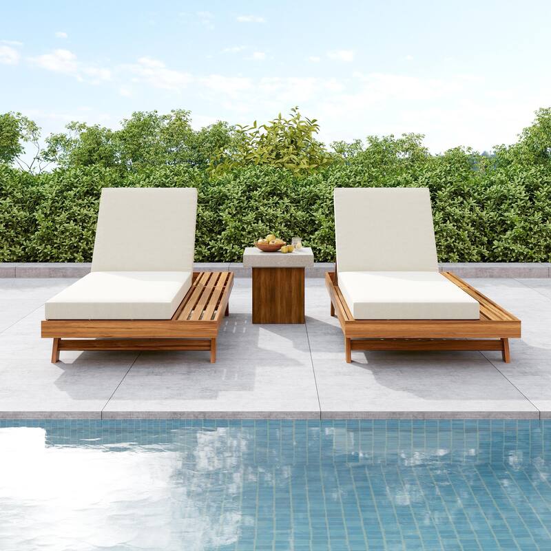 Roomfitters Acacia Wood Chaise Lounge with 4-Position Adjustable Recline, Slatted Sunbed for Patio or Poolside