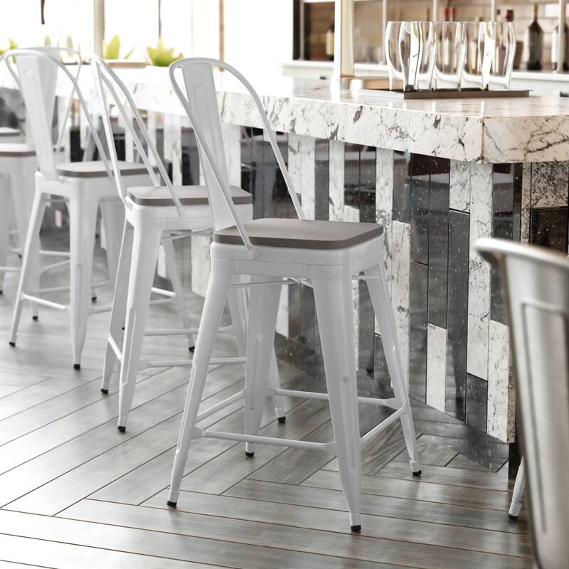All-Weather Commercial Counter Stool with Removable Back & Poly Resin Seat - White/Grey