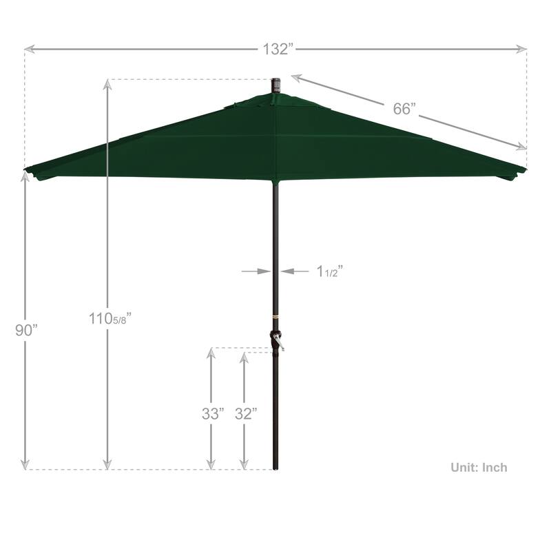 California Umbrella 11' Round Aluminum Crank Open Auto Tlit Patio Umbrella, Bronze Finish, Double Wind Vent.