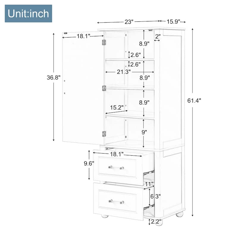 Freestanding Tall Bathroom Cabinet – 2-Drawer Storage with Adjustable Shelf, Painted MDF Finish‌