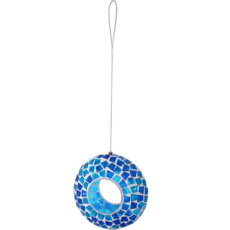 Outdoor Hanging Bird Feeder Blue Mosaic Fly-Through Design - 6"