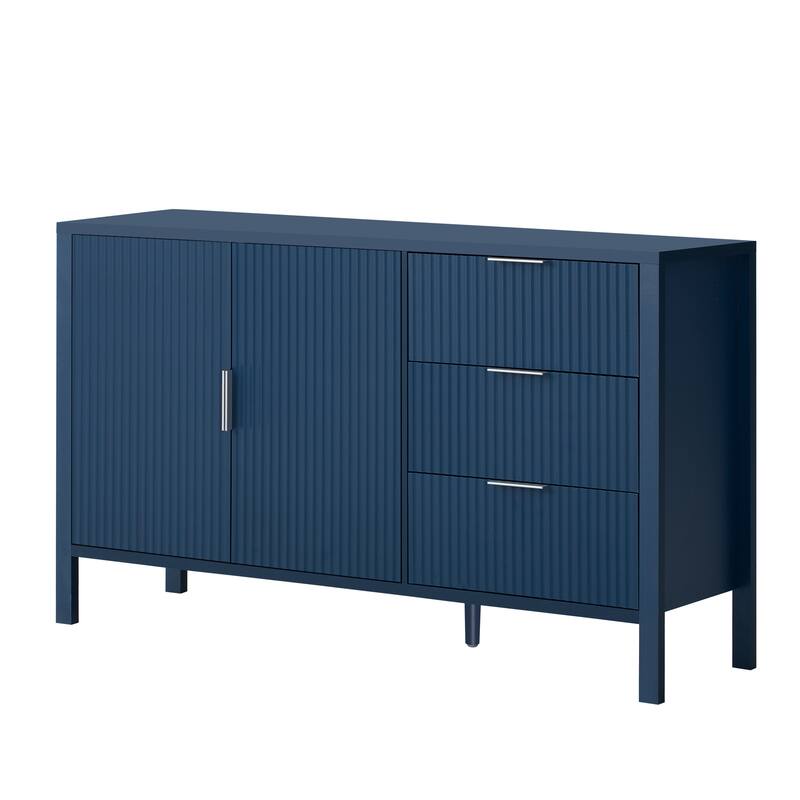 Roomfitters Sideboard Buffet Cabinet with 3 Drawers, 2 Door Mid-century Fluted Accent Storage for Kitchen & Dining