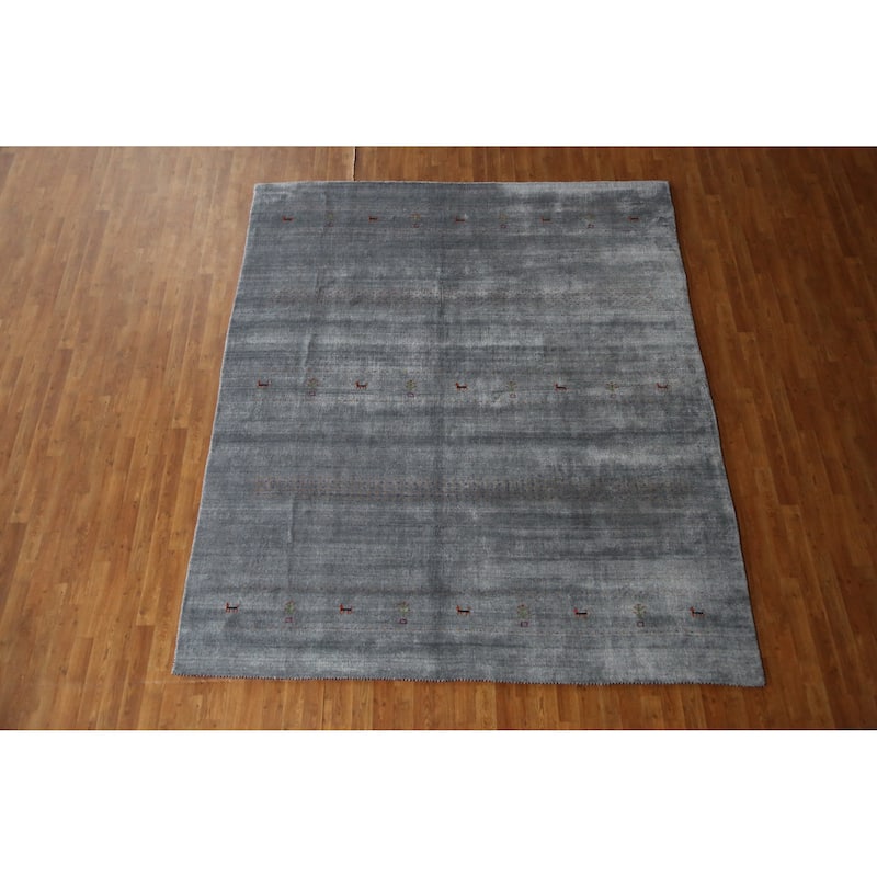 Hand Knotted Oriental 100% Wool Carpet Tribal Tribal Greys & Charcoal Gabbeh Area Rug - 9' 8'' X 8' 1''