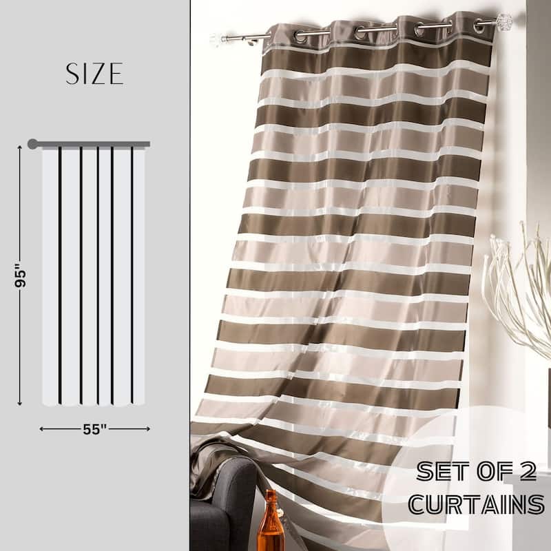 Striped Sheer Extra Wide Window Curtain Panel - Light-Filtering Drape for Modern Home Decor