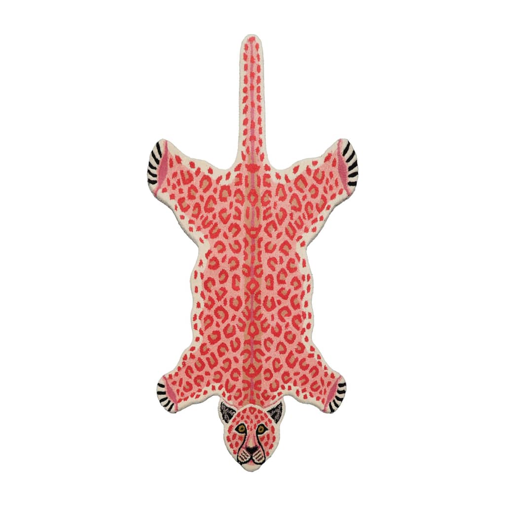 3'x5' Red and Ivory Hand-Tufted Wool Rug Featuring Modern Tiger Print - 3' x 5'