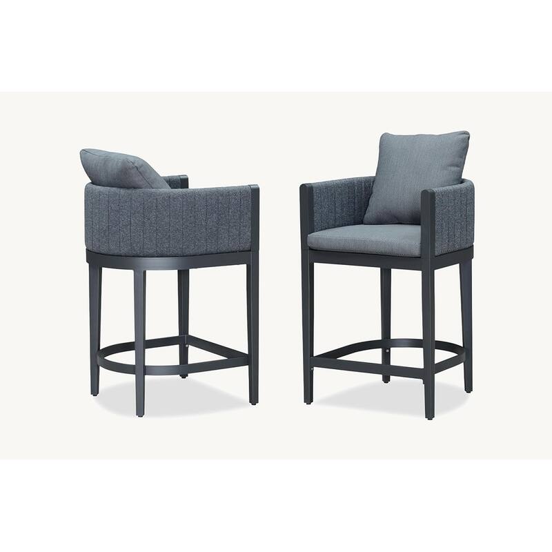 PURPLE LEAF Bar Stool Set of 2 Outdoor Rattan Bar Chair with Back Metal Bar Height Stool Wicker Barstool Dark Grey - Counter Height-Drey
