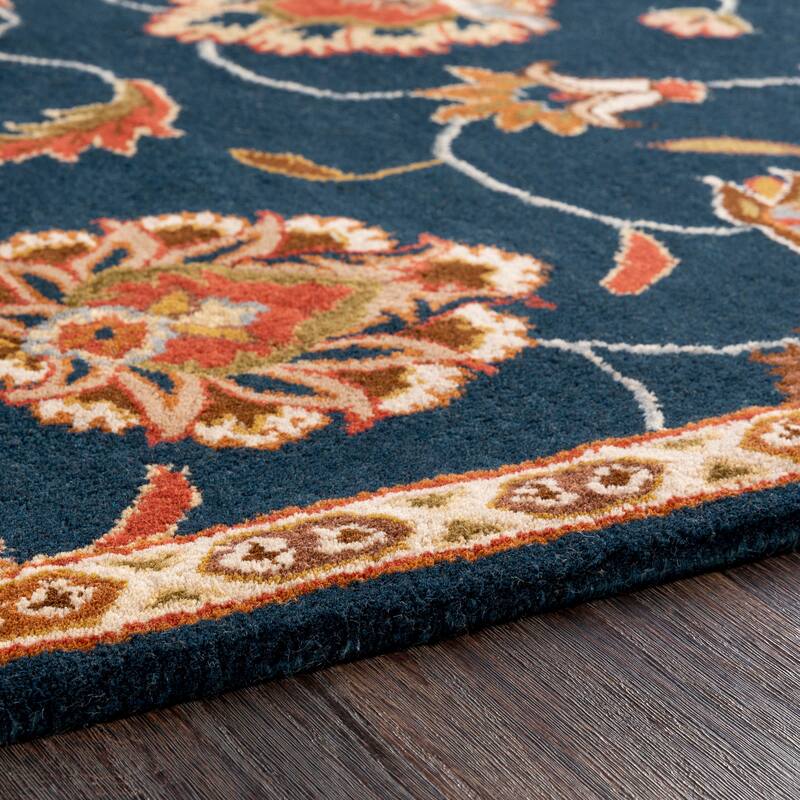 Hand-tufted Caliban Traditional Floral Ink Wool Area Rug - 4' Square