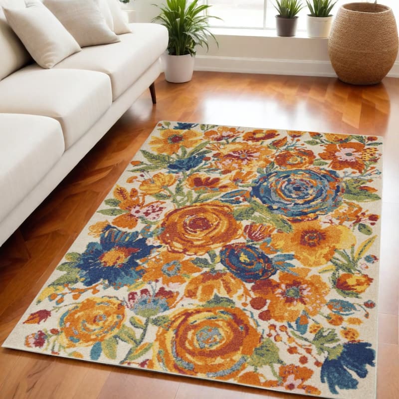 Power Loomed Floral Traditional Low Pile Area Rug - 87' X '63' X '0.25 - 87' X '63' X '0.25 - Cream - Rectangle