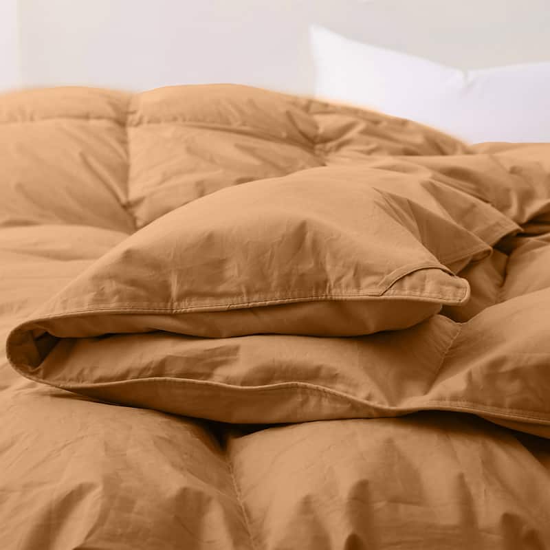 All Season Medium Warmth Organic Cotton Down Feather Comforter Duvet Insert, Fawn