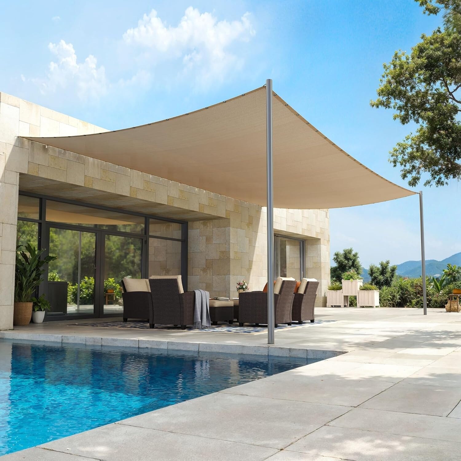 90% UV Block Sun Shade Sail with Reinforced Grommets, Durable Outdoor Patio Cover, 10x10 FT, Wheat