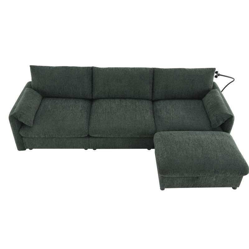 Roomfitters 96.5" L-Shaped Sectional Sofa with Storage Ottoman, Phone Holder, USB Charging, Deep Seat Chenille Couch