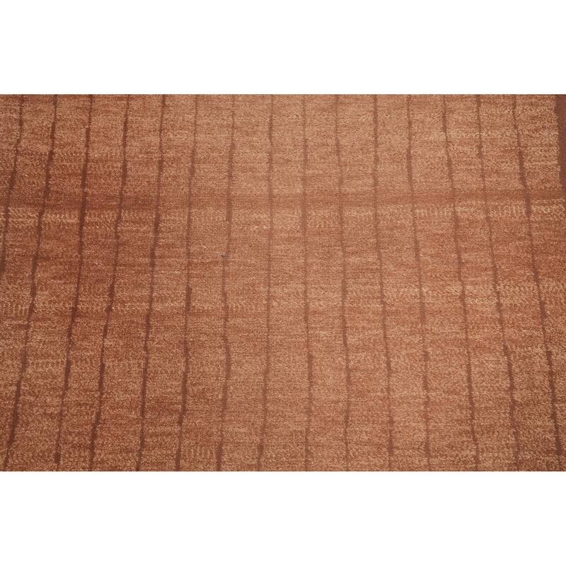 Hand Knotted Oriental 100% Wool Carpet Modern Stripe Brown Nepalese Runner Rug - 12' 3'' X 3' 0''
