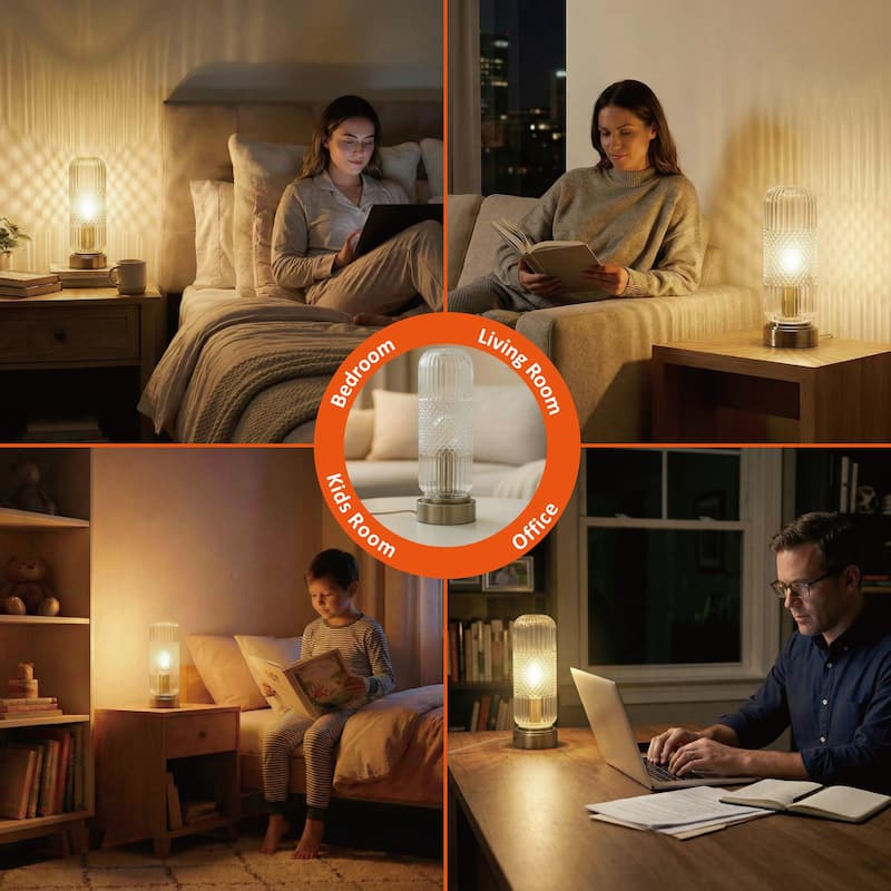 11.6'' Touch Control Glass Table Lamp with Antique Bronze Base, UL Listed, bulb not included - Bedside & Accent Lamp