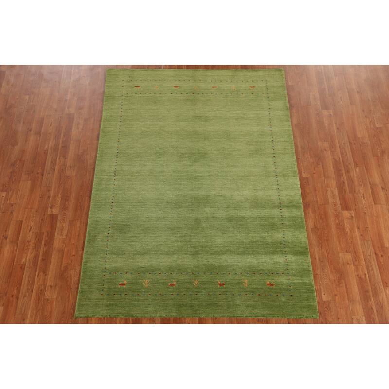 Hand Knotted Oriental 100% Wool Carpet Tribal Animal Pictorial Green Gabbeh Area Rug - 7' 6'' X 5' 3''