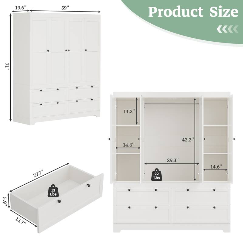 Meyreso White Modular Wardrobe Closet with Drawers, Convertible Stacking Armoire - N/A