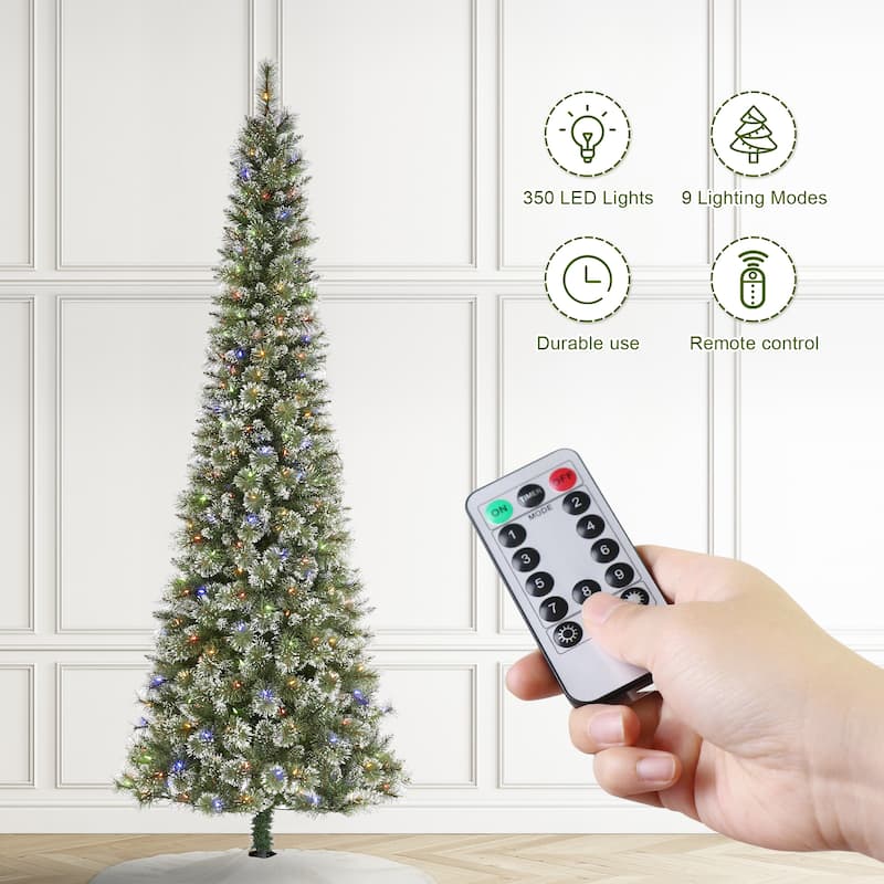 Glitzhome 7.5/9/11ft Pre-Lit Flocked Warm White & Multi-color Artificial Christmas Tree with Remote Controller