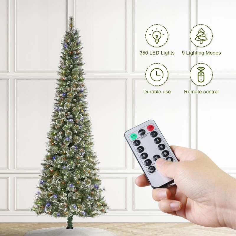 Glitzhome 7.5/9 FT Pre-Lit Frosted Cashmere Pencil Pine Artificial Christmas Tree with Clear Lights Remote Control