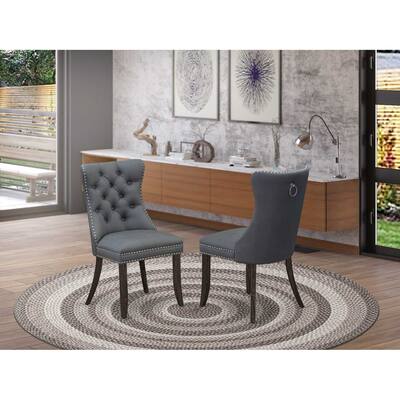 Modern Parson Dining Chairs - Faux Leather Padded Set of 2 - Gray Nailhead Trim