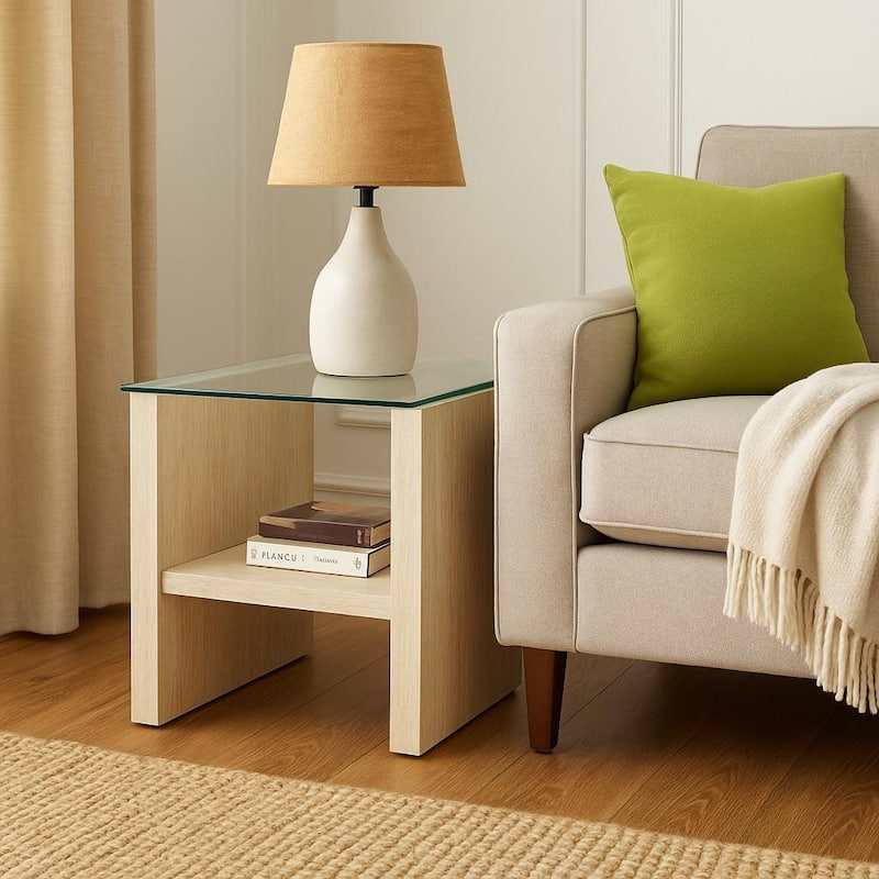 Meridian End Table with glass top marble base modern living rooms