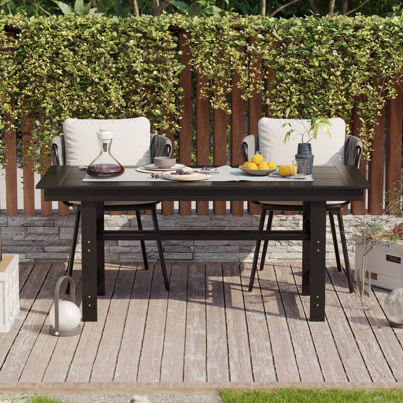 70.9" Outdoor Dining Table with Umbrella Hole, HDPE All Weather Patio Table Waterproof UV Resistant Rectangular Dining Table
