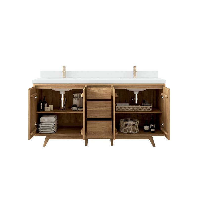 Willow Collections 72 in. W x 22 in. D s Madison Teak Double Sink Bathroom Vanity with Countertop
