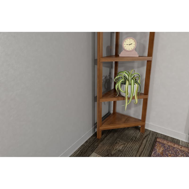 Edenton Tall Wood Corner Bookcase with 4 Shelves, Walnut