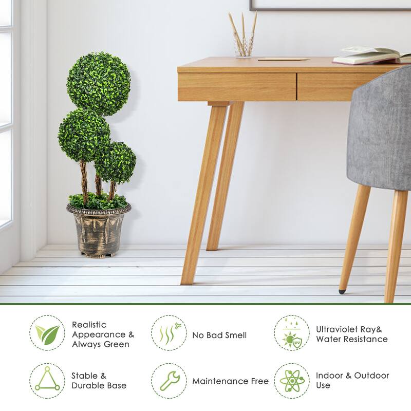 Costway 30'' Artificial Topiary Triple Ball Tree Indoor Outdoor UV - See Details