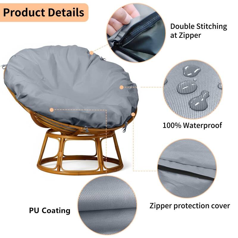Waterproof Cushion Cover - Oxford Fabric with Zipper, 55"x55" Indoor/Outdoor Protector, Gray - 50''x50"